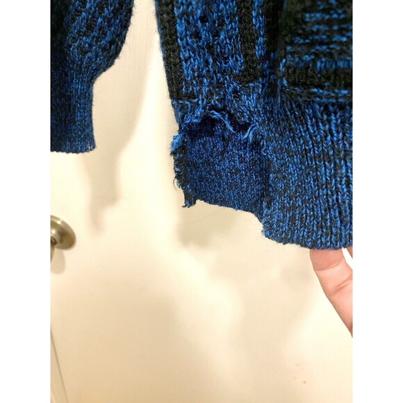 Vintage Grandpa Sweater Men's XL Tall Blue 90s Crewneck Geometric Chunky Cosby - Picture 9 of 9